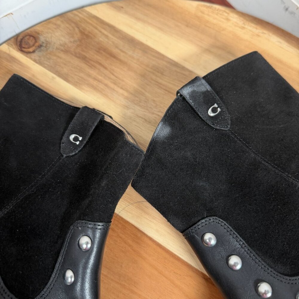 COACH Women's CM600 Black Leather Suede Studded Western Ankle Bootie Size 10B - Picture 9 of 11